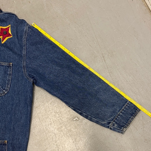 Vintage Denim Overcoat with Embroidered Stars and American Flag - Picture 9 of 9